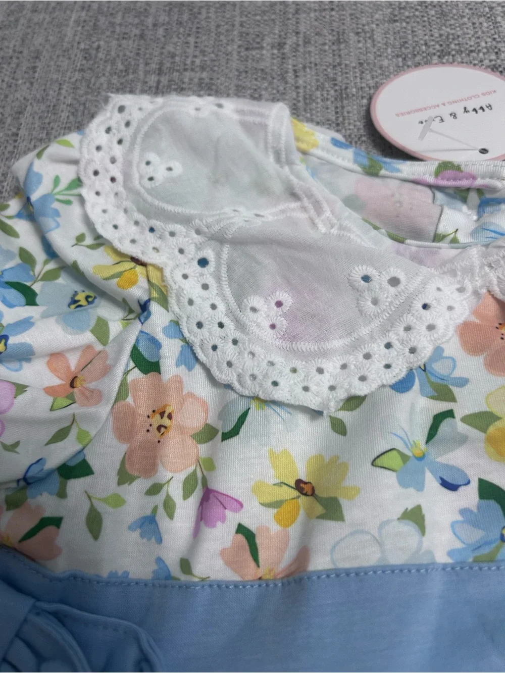 Abby & Evie Floral White Eyelet Collar Dress- Pastel Floral NWT Size 3